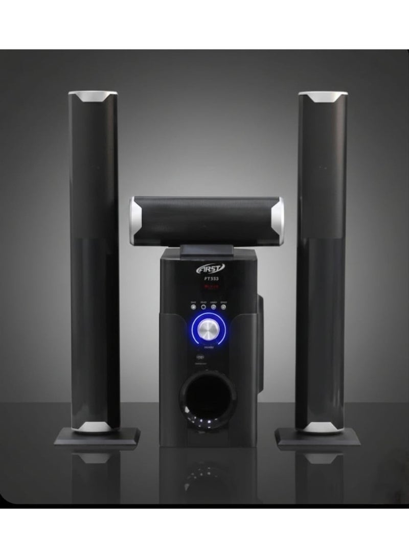 First FT333 Multimedia Speaker System  3.1 Channel, 80W RMS, Dual Tall Tower Design with Subwoofer, Bluetooth, USB, SD, FM Radio & Remote Control - Black/Silver - Image 4